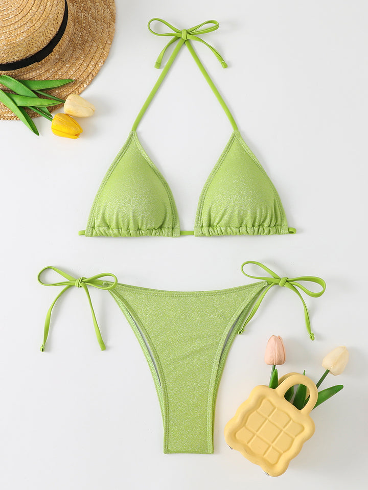 Women's Triangle Bikini with Shimmering Ruffle Design Mune Fashion