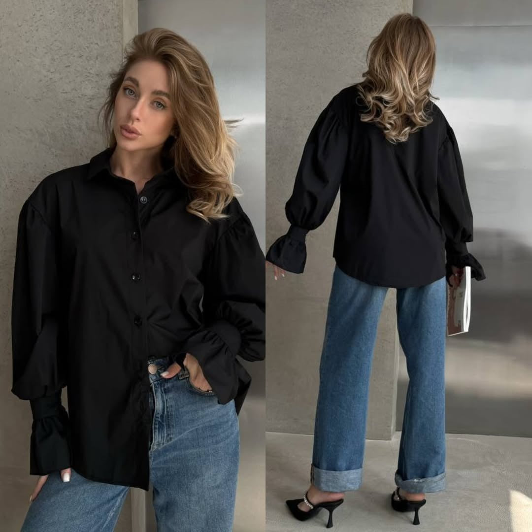 Women's oversized blouse with ruffle cuffs and balloon sleeves Mune Fashion