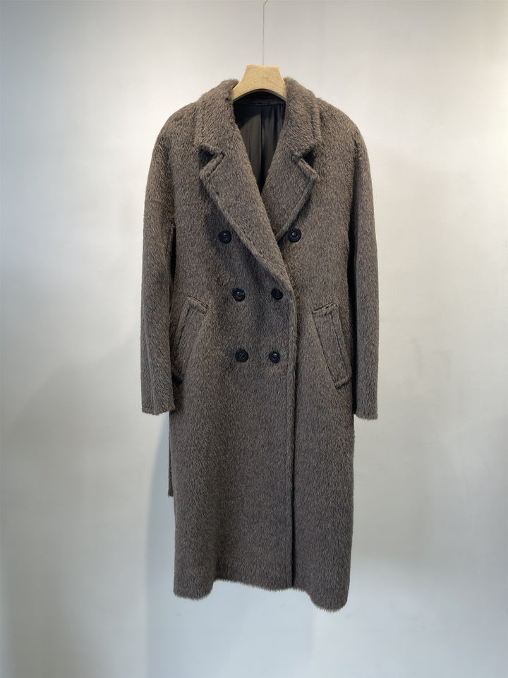 Women's Double-breasted Textured Wool Blend Coat Mune Fashion