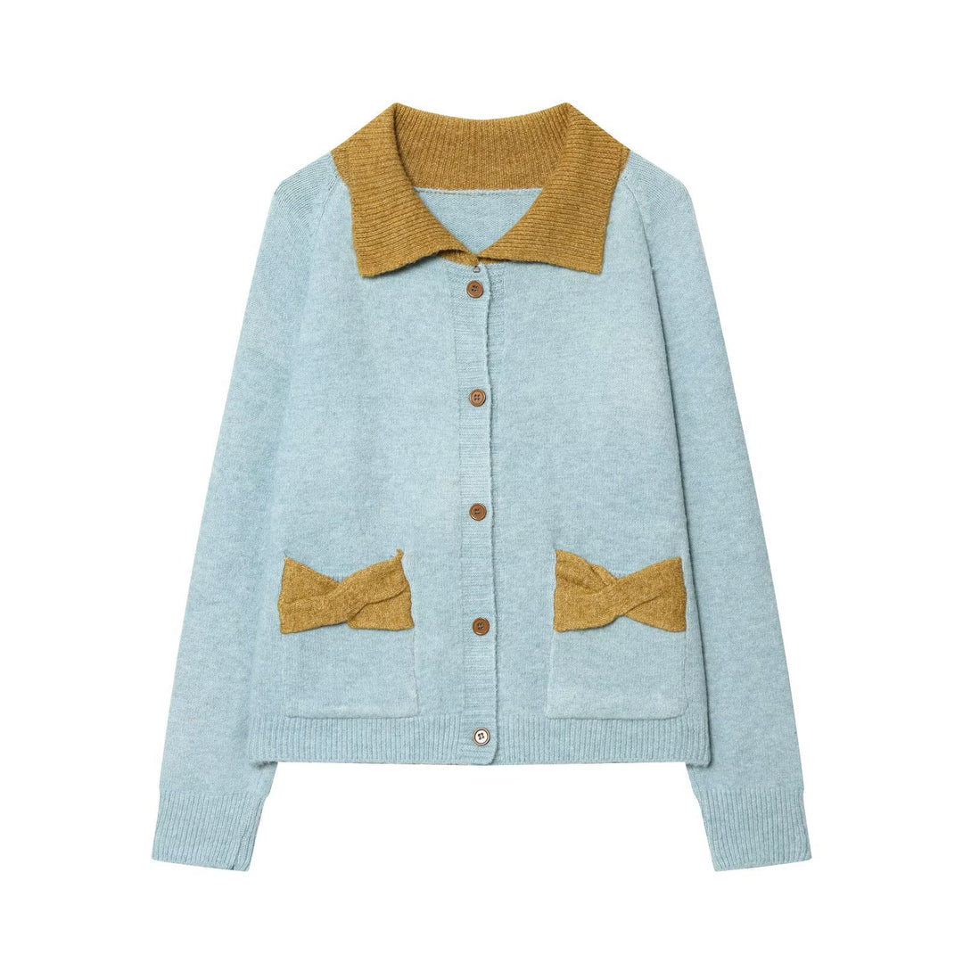 Women’s knit cardigan with oversized collar and bow pockets Mune Fashion