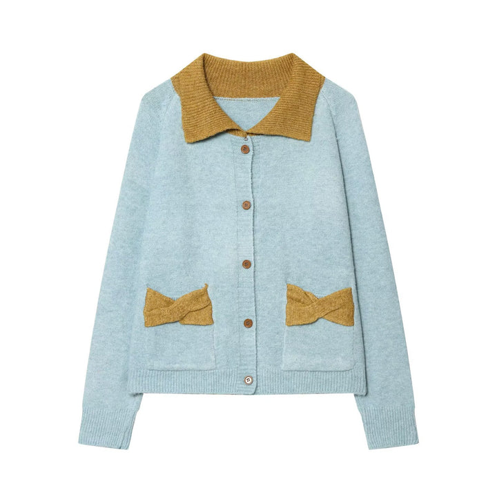 Women’s knit cardigan with oversized collar and bow pockets Mune Fashion