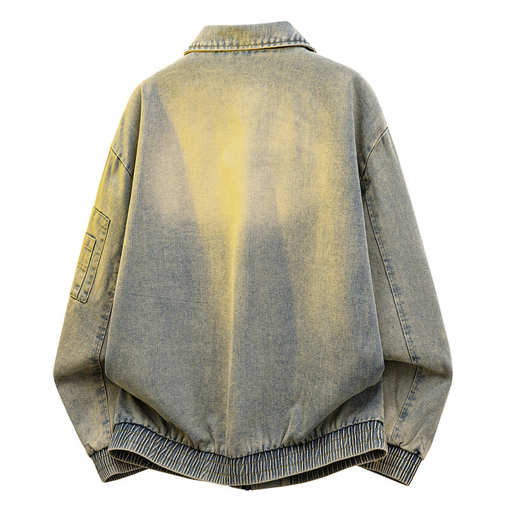 Men's Oversized Jeans-Bomber Jacket with Used Wash and Zip Arm Pocket Mune Fashion