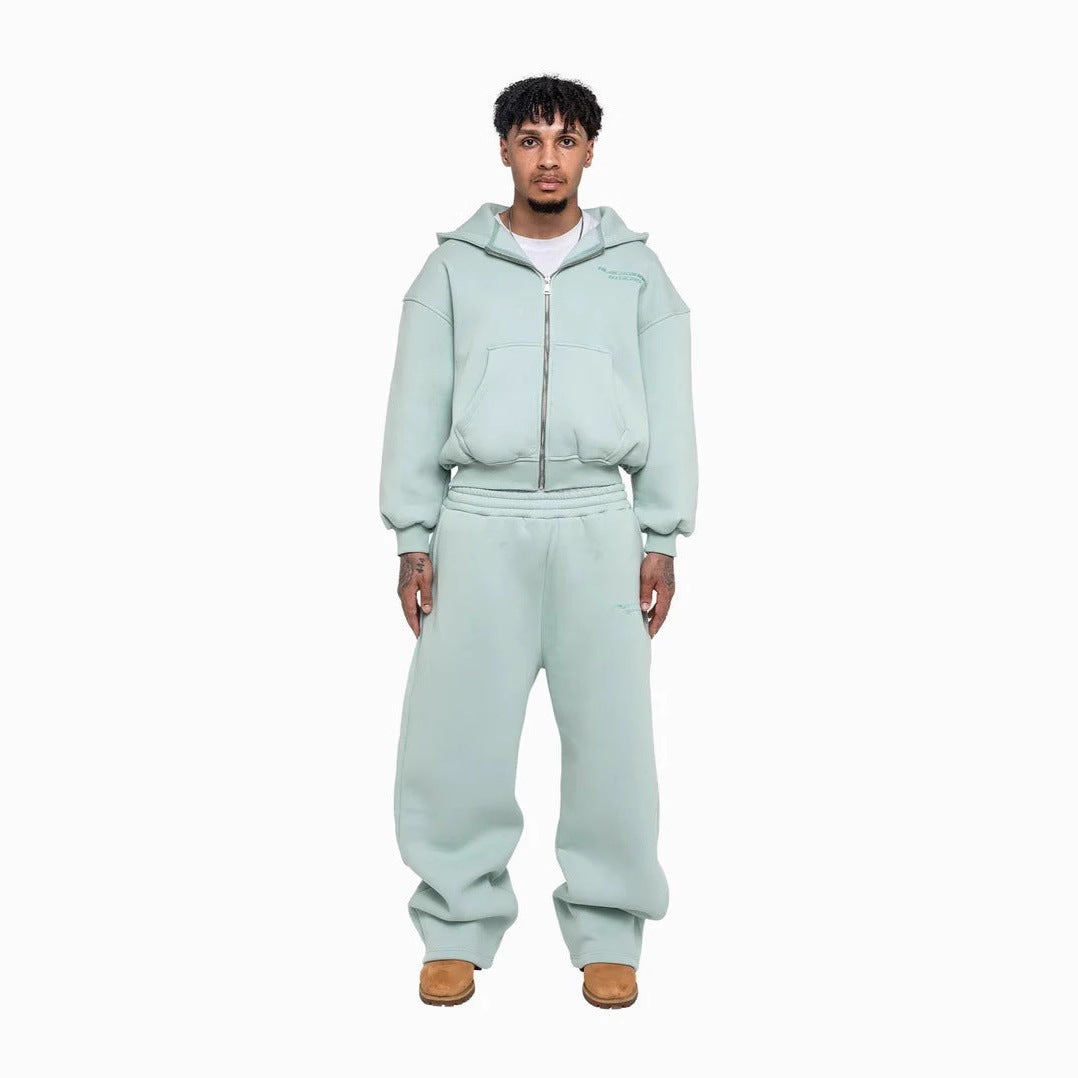 Men's casual zip-up hoodie and palazzo pants set with dropped-shoulder silhouette Mune Fashion