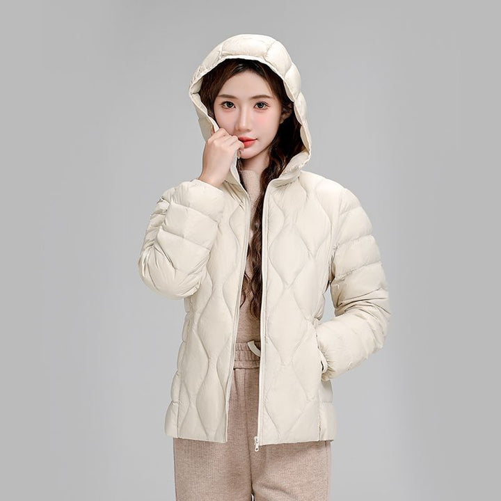Women's Lightweight Quilted Hooded Jacket with Diamond Quilting and Thermal Insulation Mune Fashion