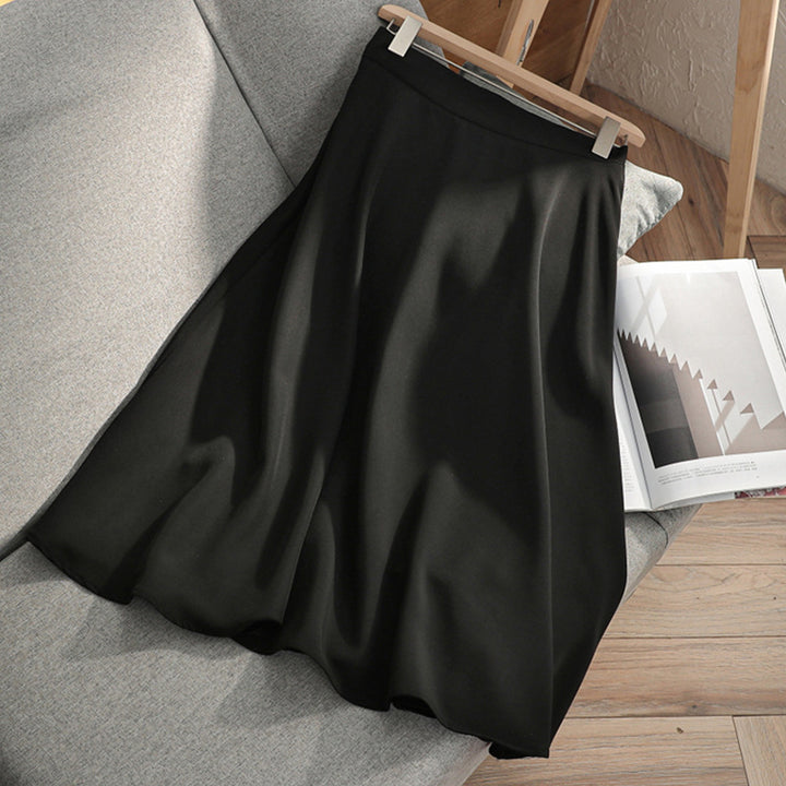 Women Flowing High-Waisted Midi Skirt with Wavy Hem & Light Volume