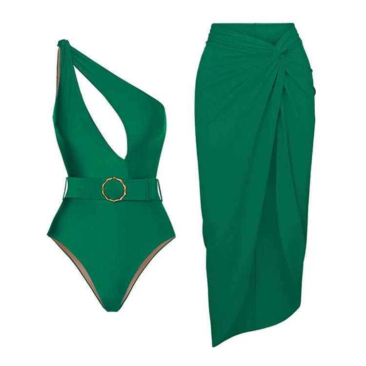 Ladies Swimwear Set with Draping and Belt Mune Fashion