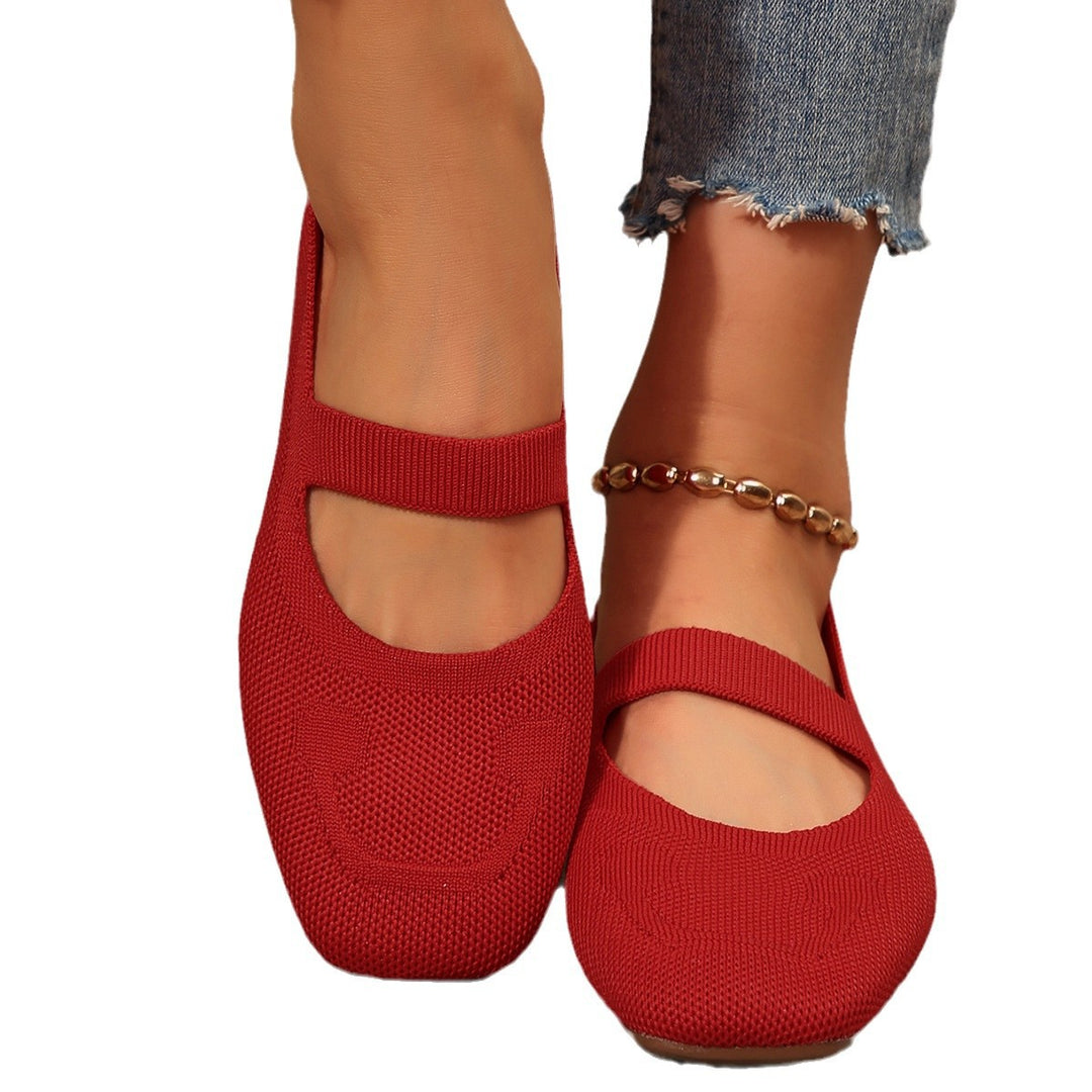 Women  lightweight knitted ballerina with Mary Jane strap and cushioned comfort insole Mune Fashion