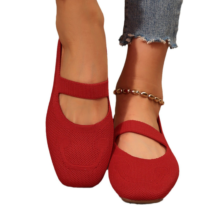 Women  lightweight knitted ballerina with Mary Jane strap and cushioned comfort insole Mune Fashion