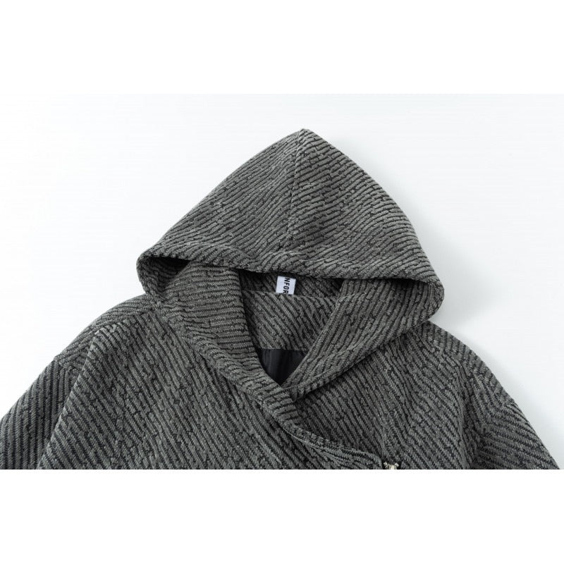 Women Oversize Structured Poncho Jacket with Shawl Collar and Asymmetric Zipper Mune Fashion