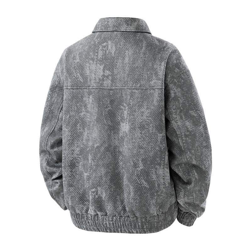 Men's textured canvas work jacket with zip front, concealed snap placket, and elastic cuffs Mune Fashion