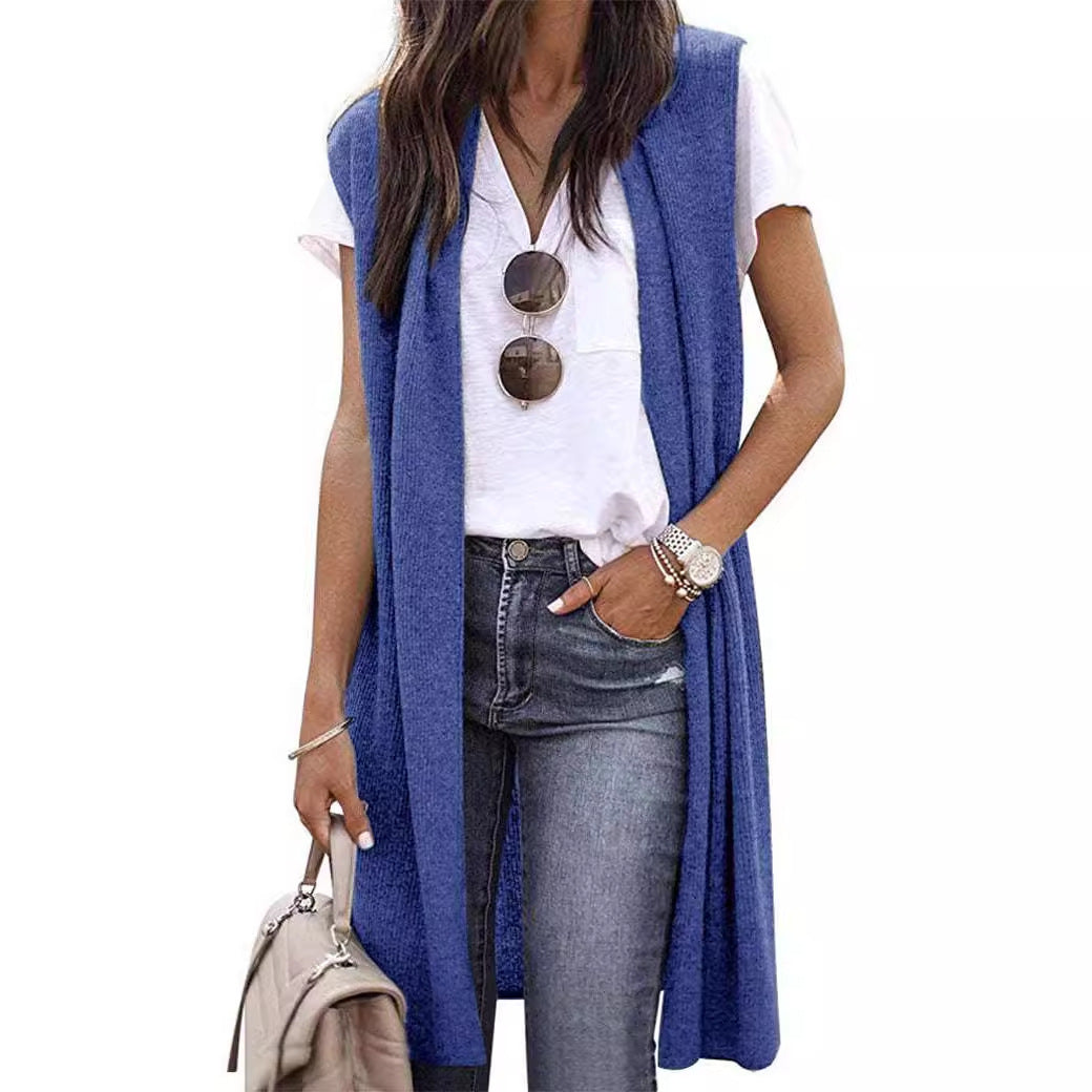 Women’s knit vest in a casual oversized design with open fronts and short sleeve length Mune Fashion