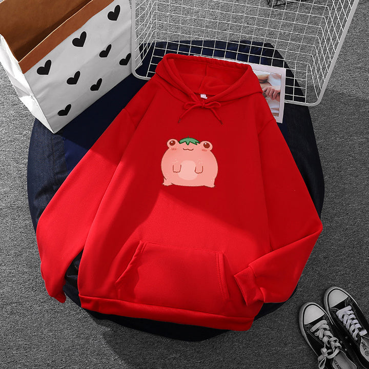 Women's oversized hoodie made of microfleece with cartoon frog motif and kangaroo pocket Mune Fashion