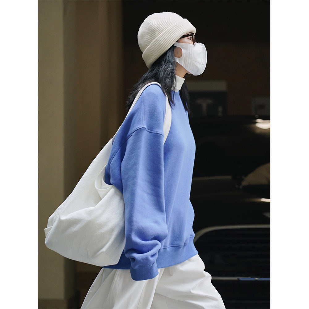 Women's Loose Oversized Sweatshirt with Drop Shoulder and Ribbed Hem Mune Fashion