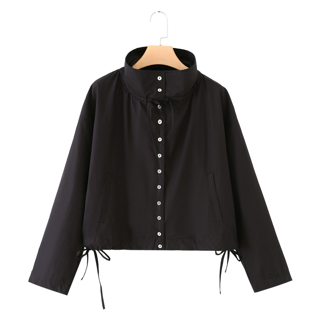 Ladies Lightweight Cropped Blouson with High Stand Collar, Drawstring and Side Ties Drune