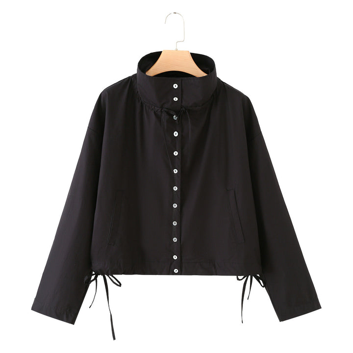 Ladies Lightweight Cropped Blouson with High Stand Collar, Drawstring and Side Ties Drune