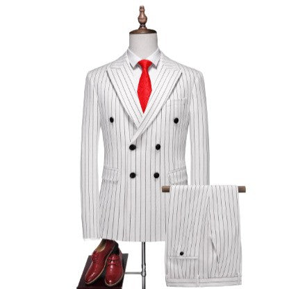 Men's double-breasted pinstripe suit with slim fit blazer and pleated trousers Mune Fashion
