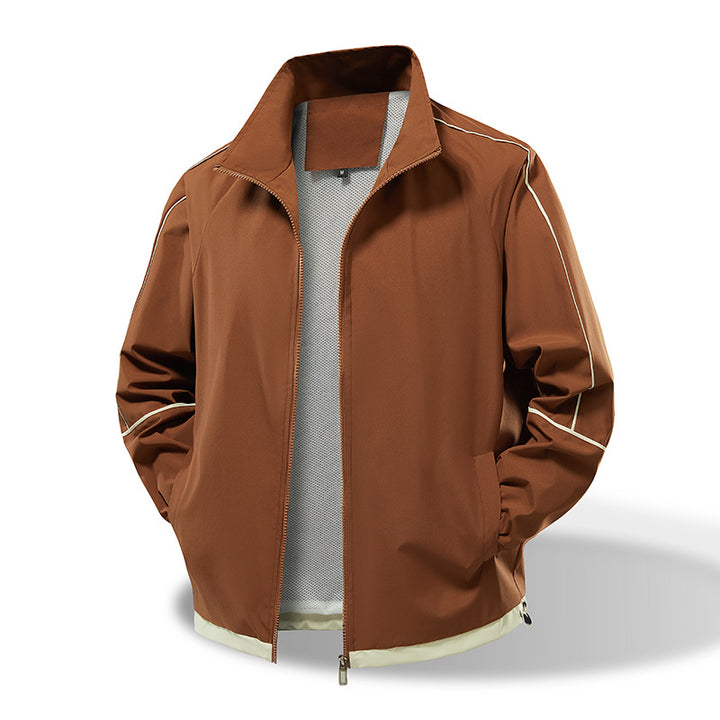 Men's Lightweight Windbreaker Transitional Jacket with Stand Collar, Mesh Lining & Contrast Piping Mune Fashion
