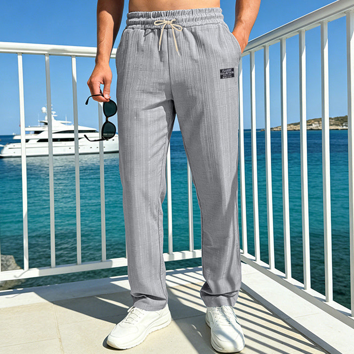 Men's Lightweight Crinkle Casual Pants with Elastic Waistband and Drawstring Mune Fashion