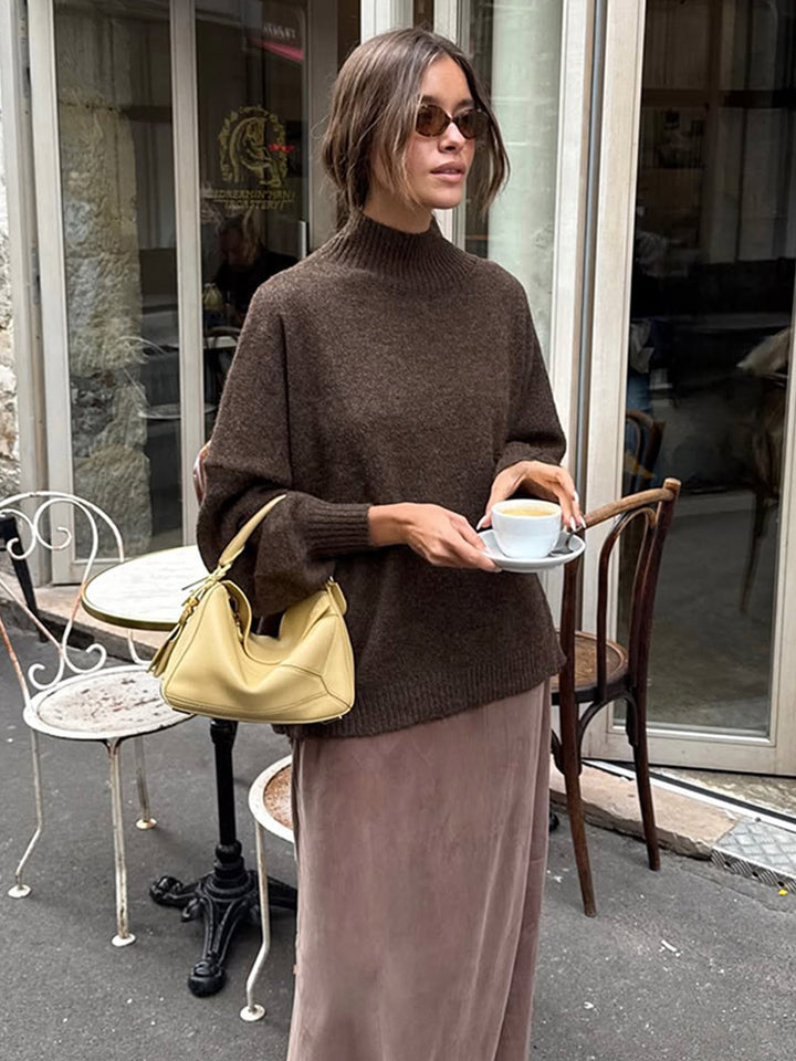 Women Oversized Turtleneck Sweater made of fine knit with Balloon Sleeves Mune Fashion