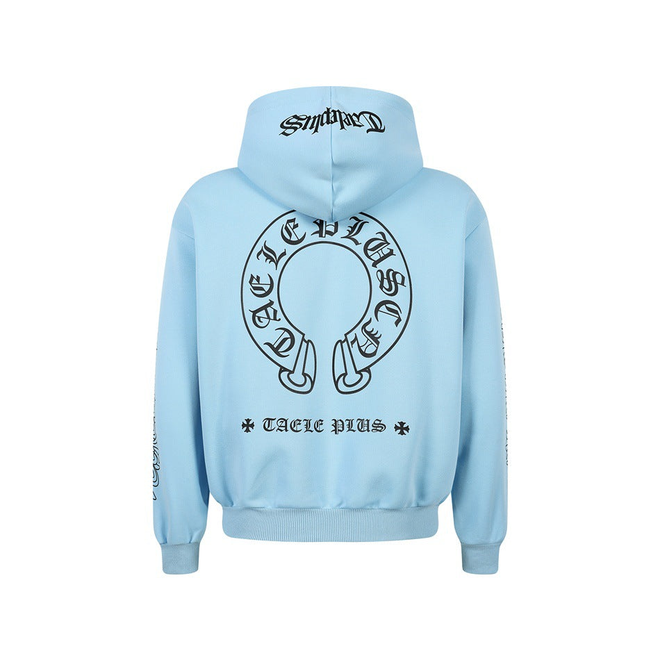 Unisex hooded sweatshirt in urban gothic print with ribbed hem Mune Fashion