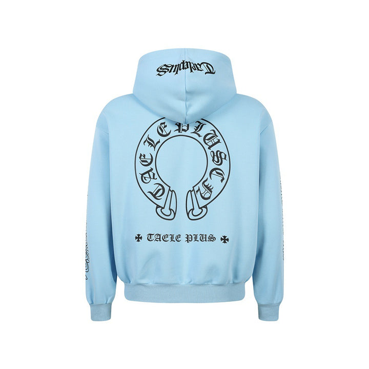 Unisex hooded sweatshirt in urban gothic print with ribbed hem Mune Fashion