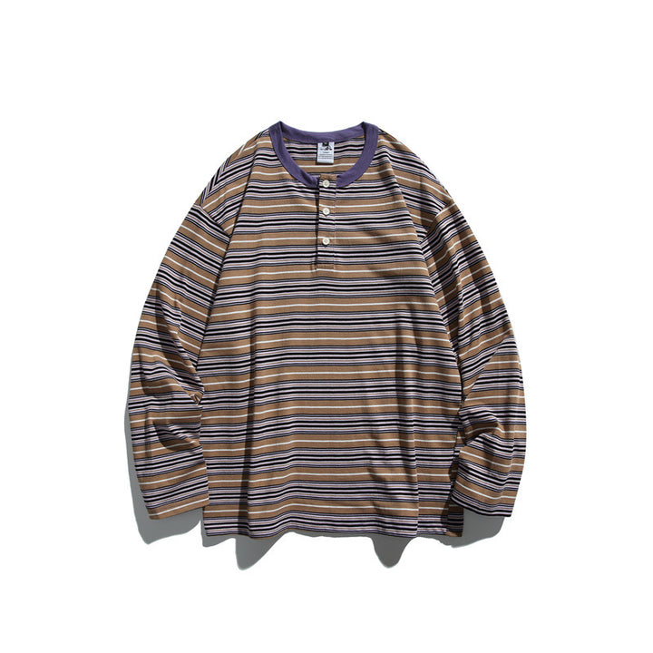 Unisex Striped Long Sleeve Henley Shirt in Oversized Relaxed Fit Mune Fashion