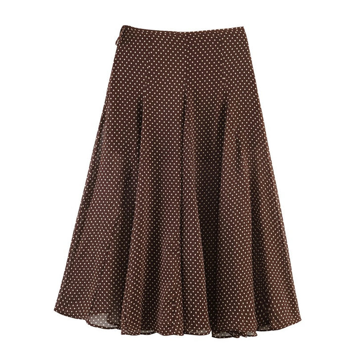 Women's Flowing A-Line Midi Skirt with Polka Dot Print and Tie Bow Mune Fashion
