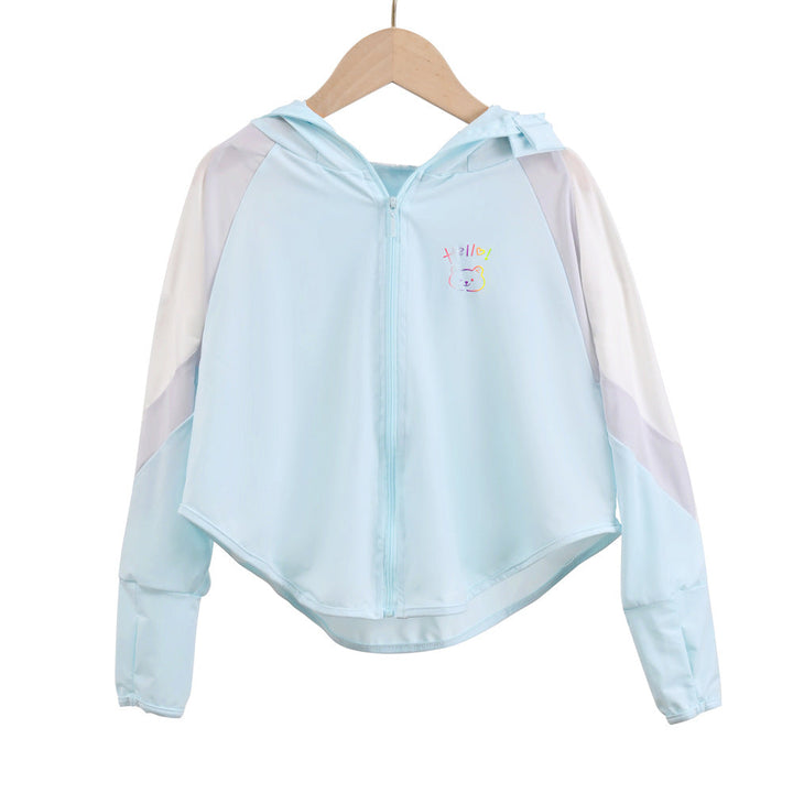 Unisex nan ultralight children's sun protection jacket with hood, zipper, mesh lining, and bear embroidery Mune Fashion