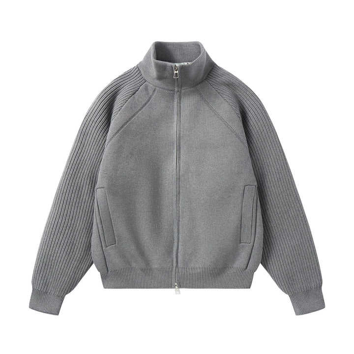 Unisex Knit Zip Jacket with Stand-Up Collar and Ribbed Sleeves Mune Fashion