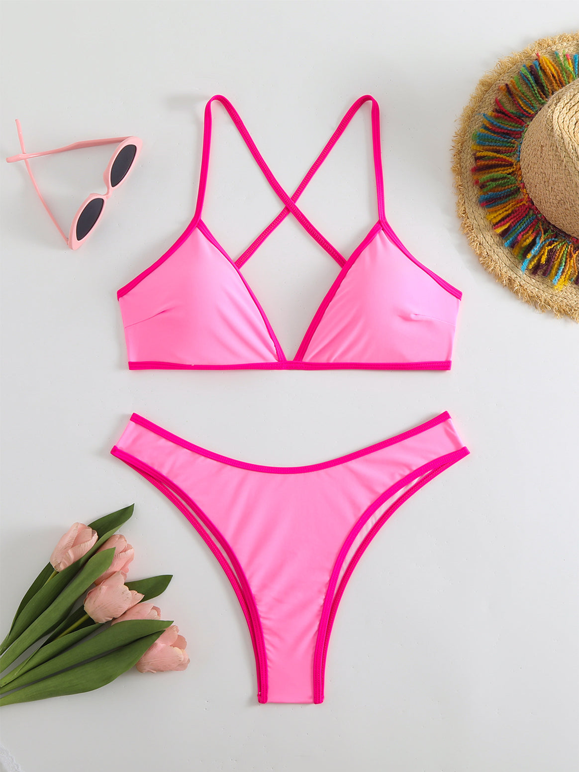 Ladies bikini set with stylish X straps and high-cut bottom Mune Fashion
