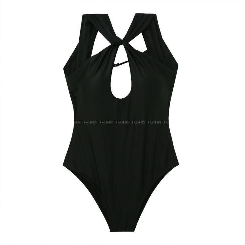 Women’s One-Piece Swimsuit with Elegant Knot Design and Deep V-Neck Mune Fashion