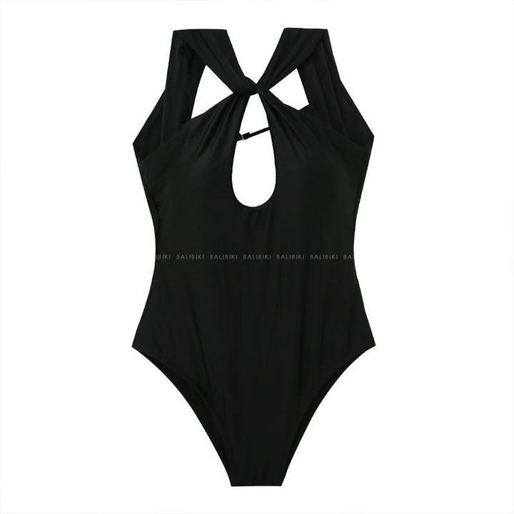 Women’s One-Piece Swimsuit with Elegant Knot Design and Deep V-Neck Mune Fashion