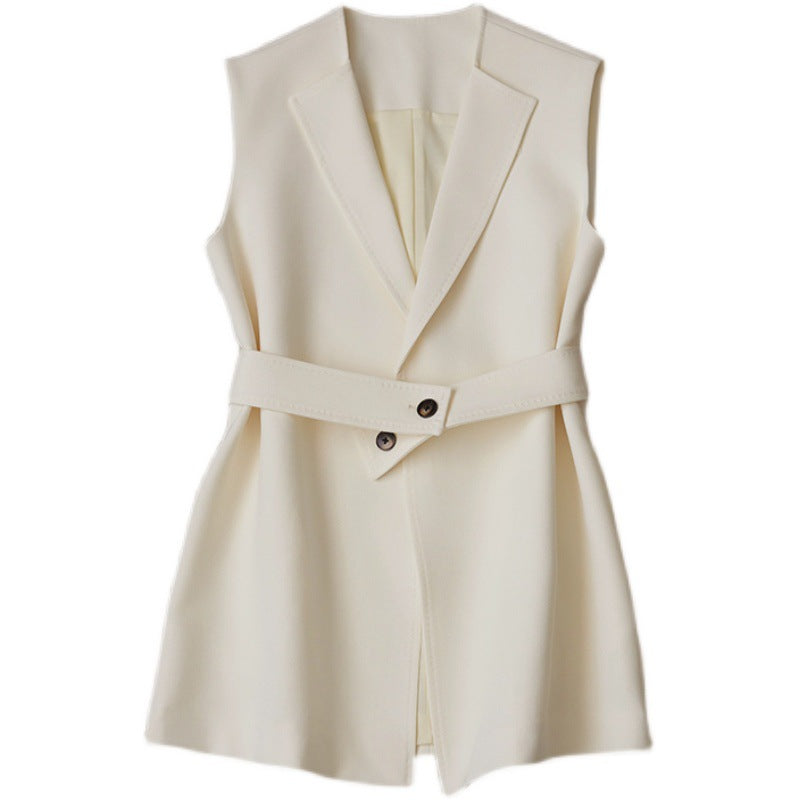 Women's Sleeveless Blazer Vest with Waist Belt Mune Fashion