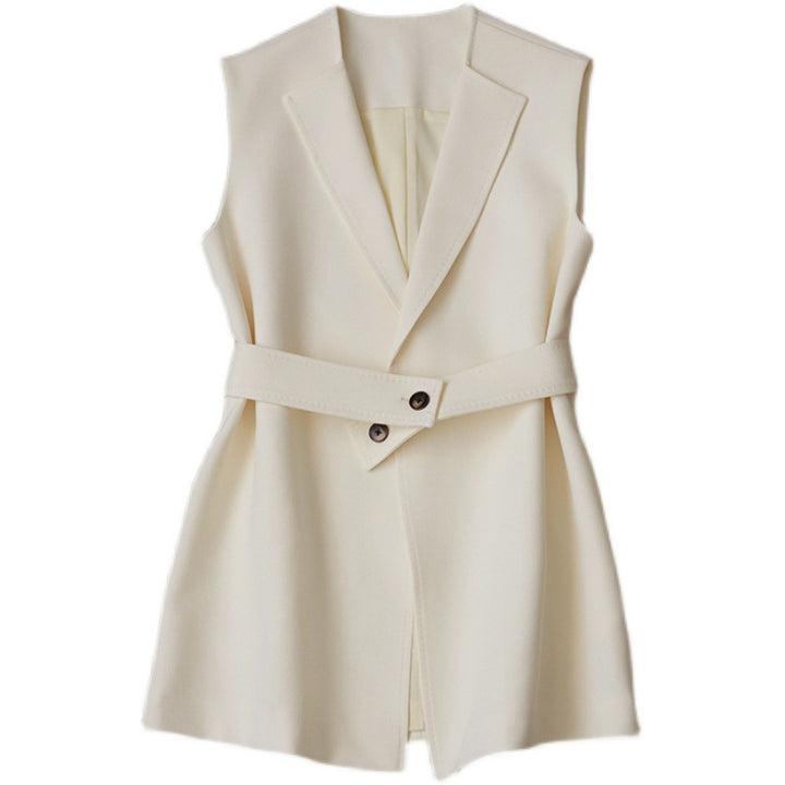 Women's Sleeveless Blazer Vest with Waist Belt Mune Fashion