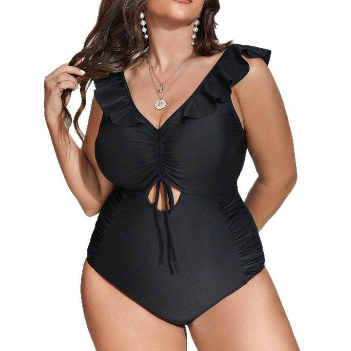 Women's one-piece swimsuit with decorative gathers and narrow neckline Mune Fashion