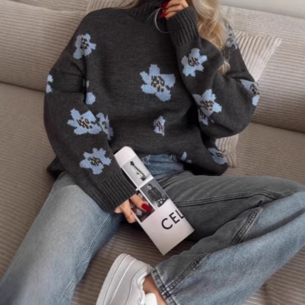 Ladies' Fashionable Sweater with Floral Patterns