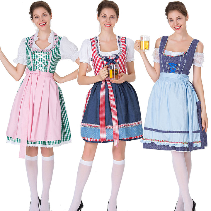 Ladies traditional Oktoberfest Dirndl with ruffled blouse, laced bodice and bow apron Mune Fashion