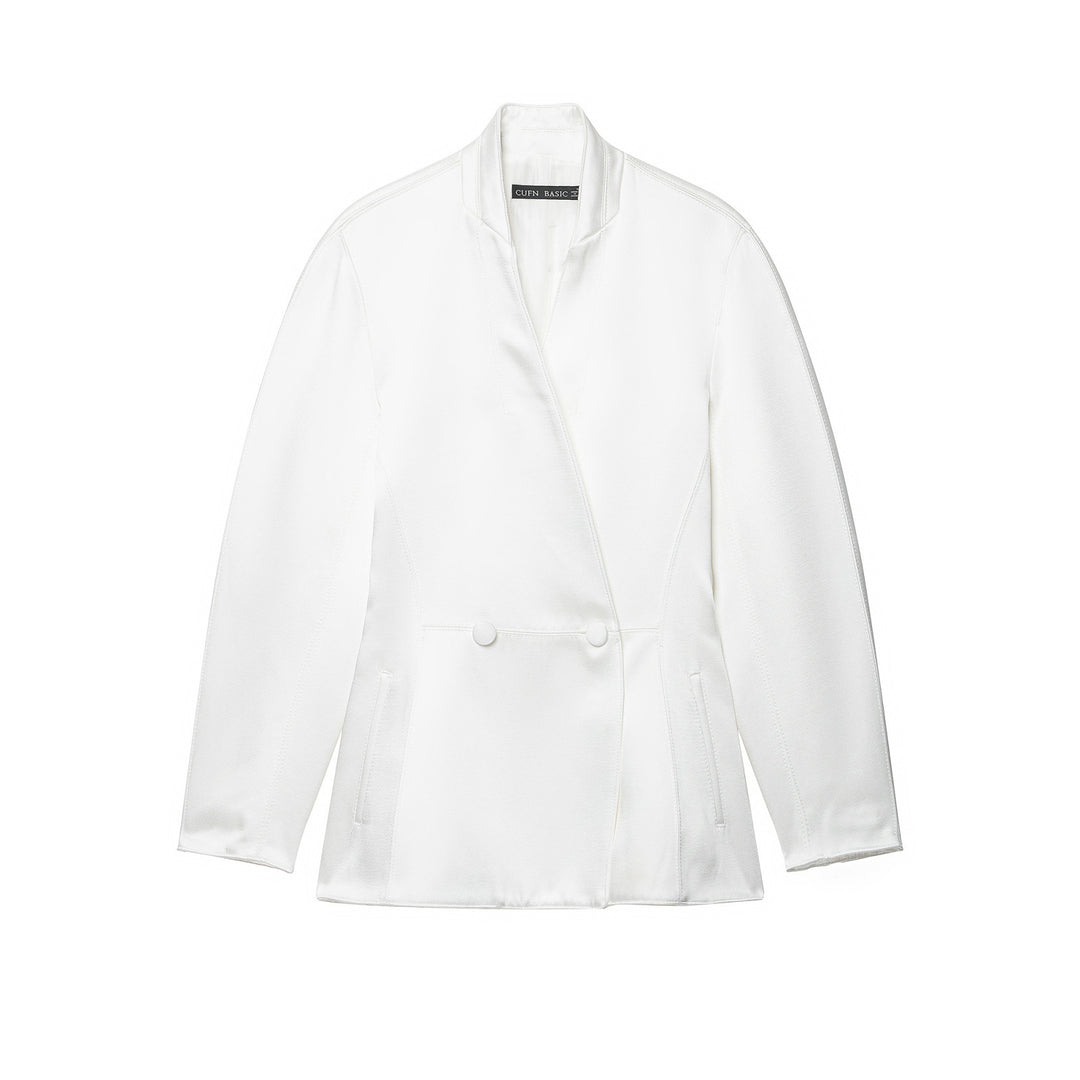Women's Tailored Double-Breasted Blazer with Stand Collar Mune Fashion
