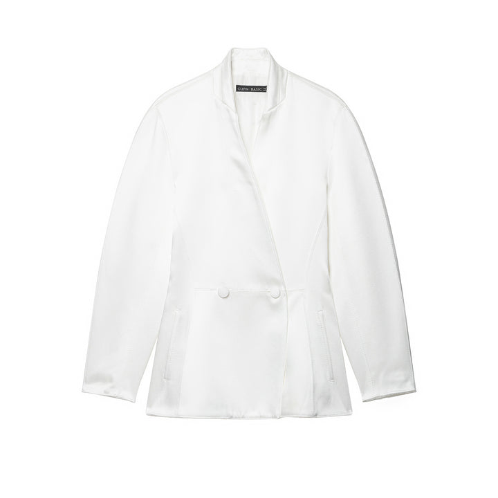 Women's Tailored Double-Breasted Blazer with Stand Collar Mune Fashion