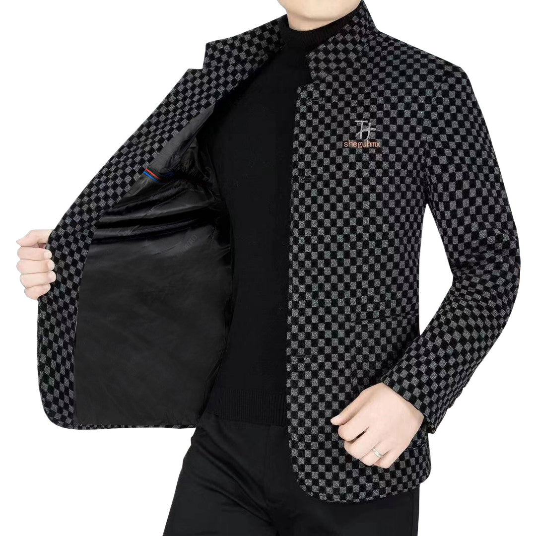 Men's blazer with checkerboard pattern and stand-up collar half-lined Mune Fashion