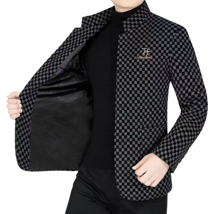 Men's blazer with checkerboard pattern and stand-up collar half-lined Mune Fashion