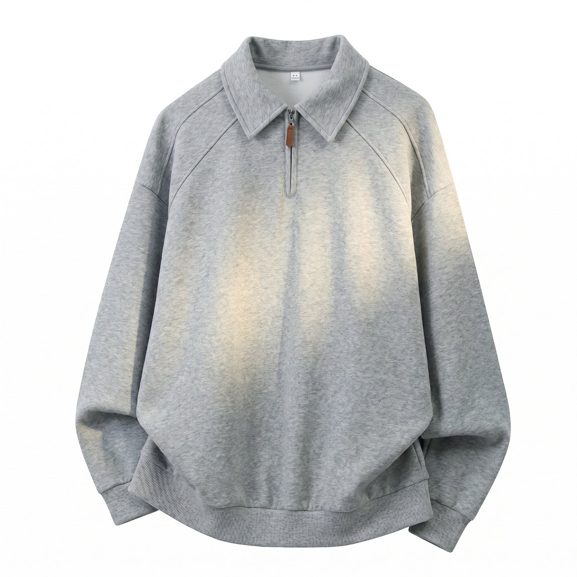 Unisex Relaxed Sweatshirt in Polo Look with Polo Collar, Short Zipper and Raglan Sleeves Mune Fashion