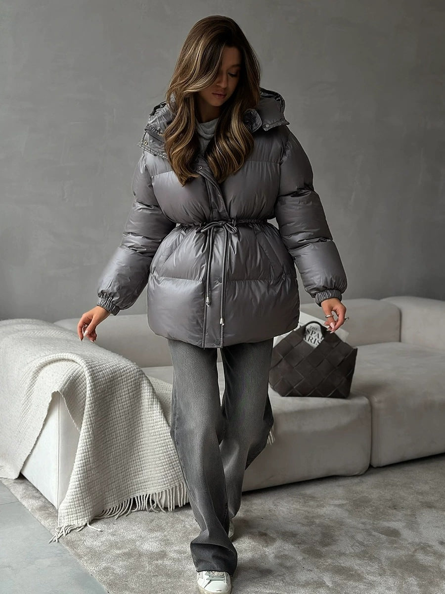 Women's quilted jacket with waist drawstring and hood Mune Fashion