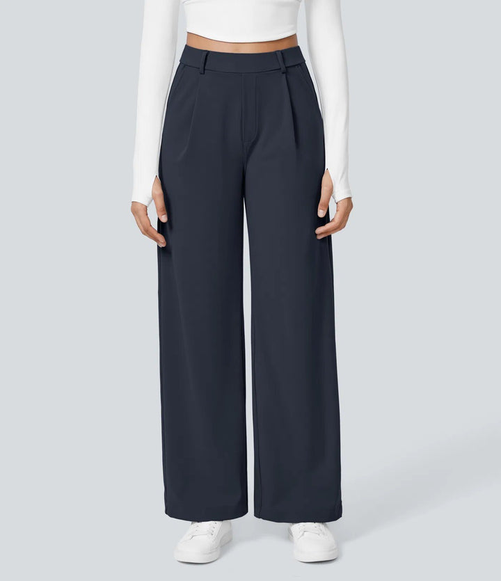 Women's Wide High-Waist Palazzo Pants with Pleats and Side Pockets Mune Fashion