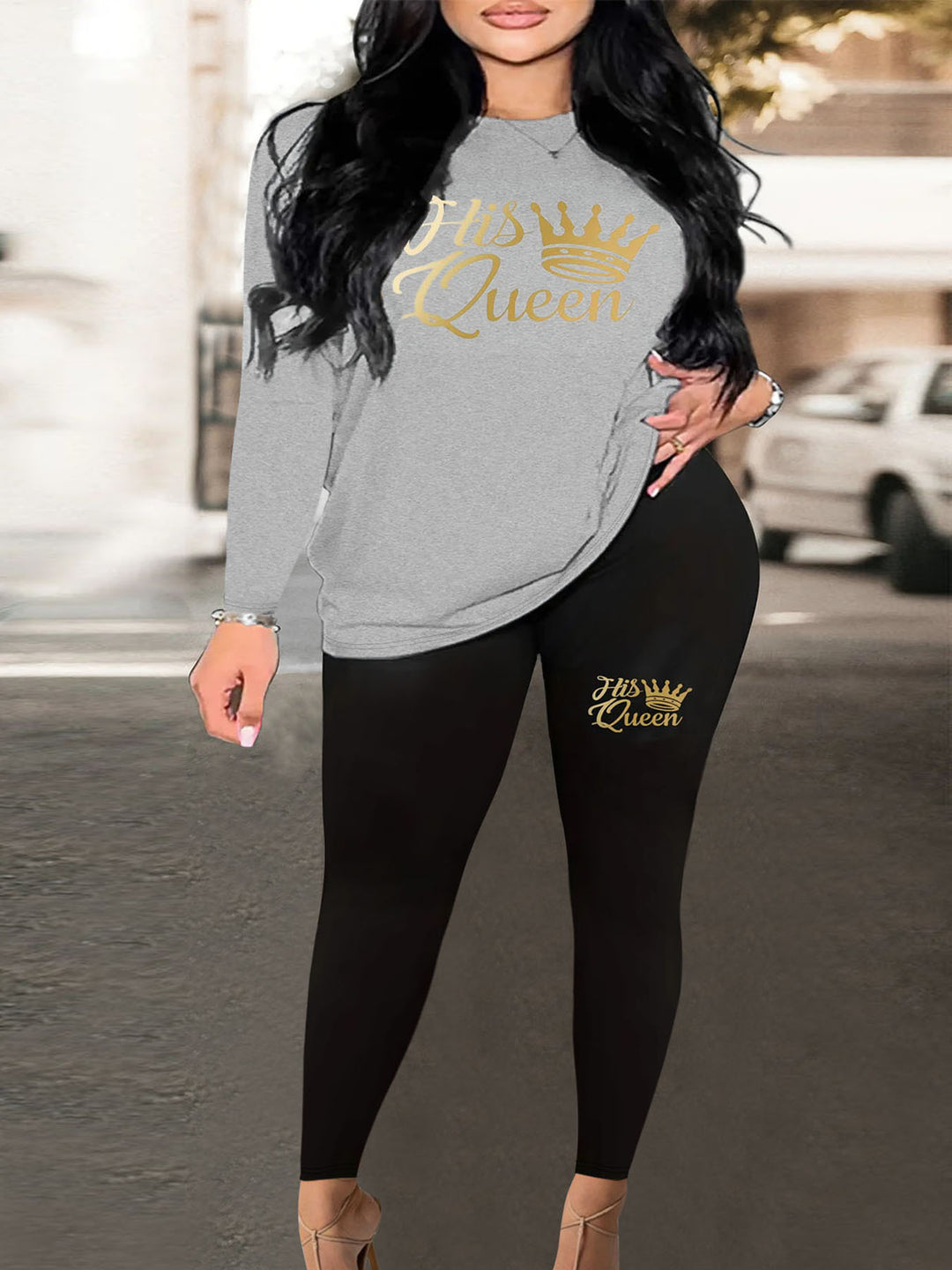 Women's Two-Piece Lounge Set with Heart Print Sweatshirt and High-Waist Leggings Mune Fashion