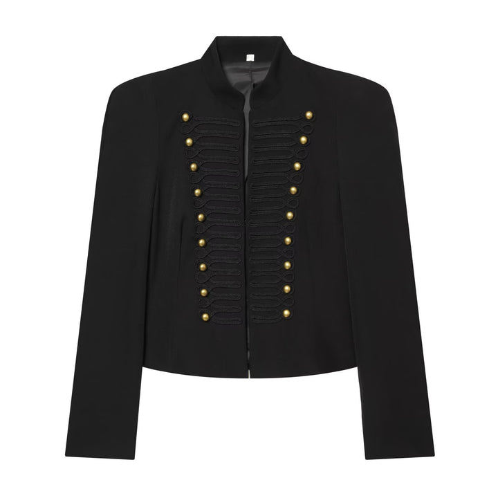 Women's Short Field Blazer with Stand Collar, Cord Decoration and Brass Buttons Mune Fashion