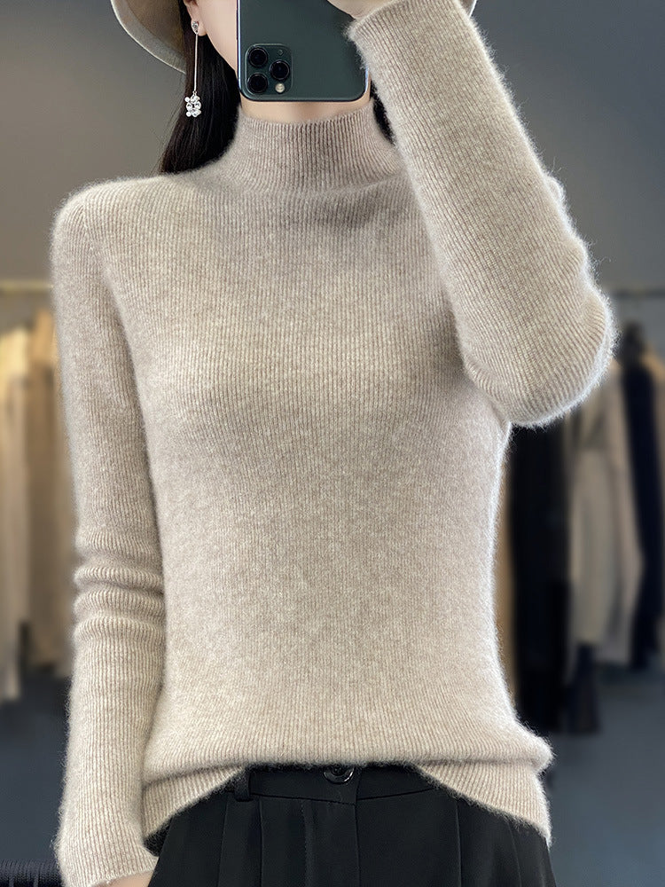 Women's Slim Fine Knit Mock Neck Sweater made of fine Angora Blend Mune Fashion