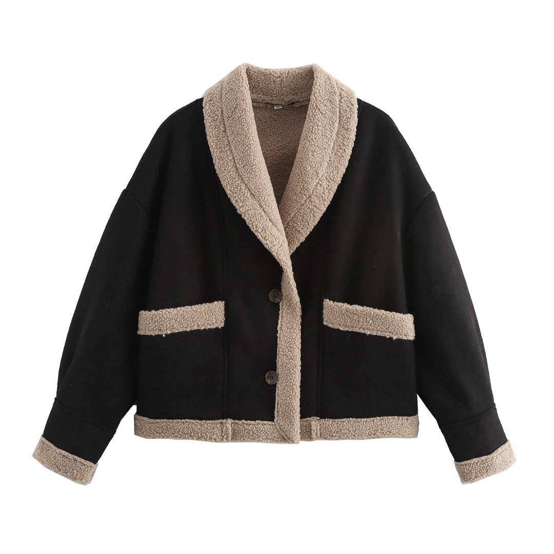 Women's short jacket with teddy lining, shawl collar, and oversized cut Mune Fashion