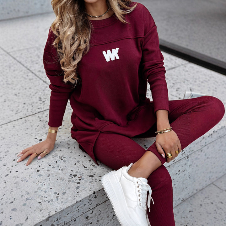 Women's Oversize Long Sweatshirt with Side Slits and High Waist Ribbed Leggings Set Mune Fashion