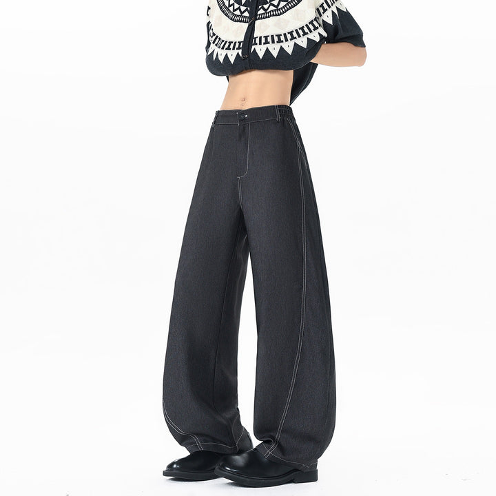 Men's Asymmetrical Two-Layer Jeans Pants with a Shorts and a Wide-Leg Side Mune Fashion